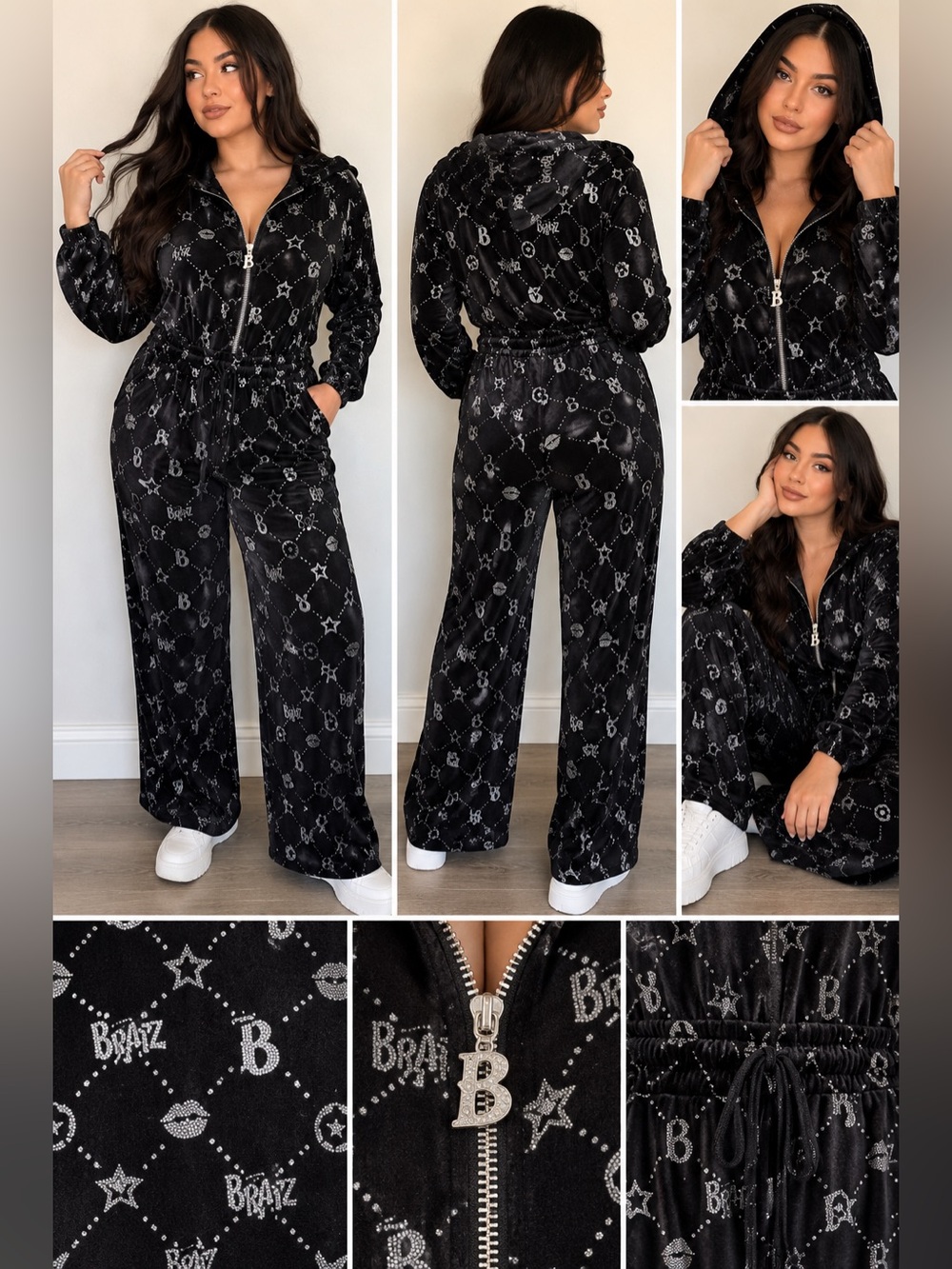 Dolls Kill x Bratz Y2K Black Silver Logo Print Jumpsuit XXL